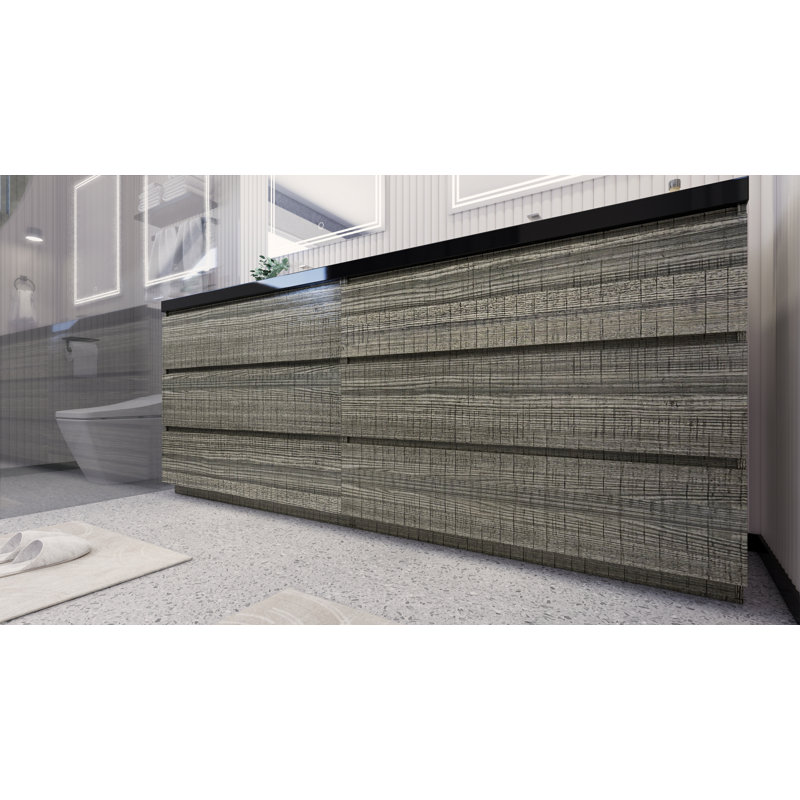 Santrice 83.5'' Double Bathroom Vanity with Acrylic Top, Hight Gloss Ash Gray