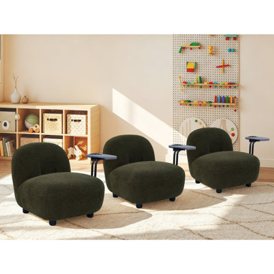 Chaise d'enfant moderne et confortable de 56 cm de large, rembourrée et dotée d'une tablette latérale intégrée