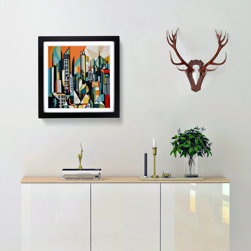 City Of Manchester Cubism - Framed Print, Black