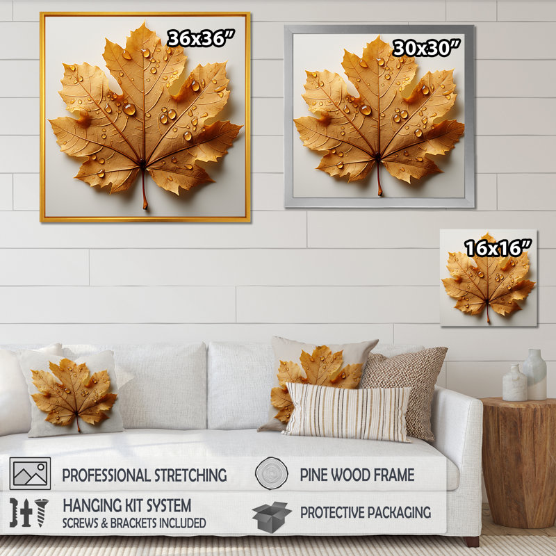 Feuilles brunes réduction roussâtre I, H 30 po x l 30 po x P 1 po, Cadre naturel flottant
