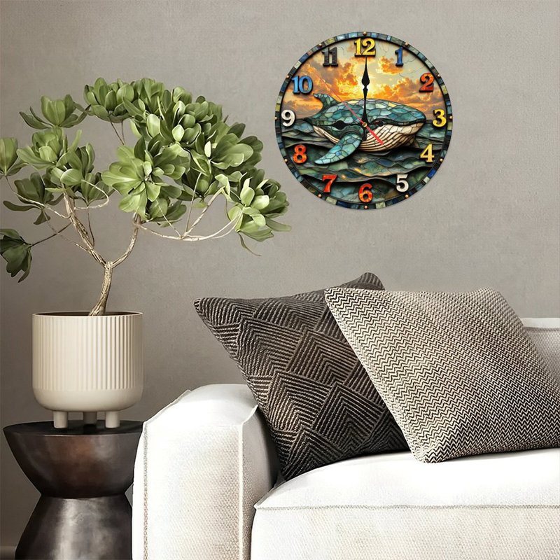 Horloge murale 10 po en MDF rond avec mouvement à quartz silencieux et crochet sans perceuse (piles AA non incluses)