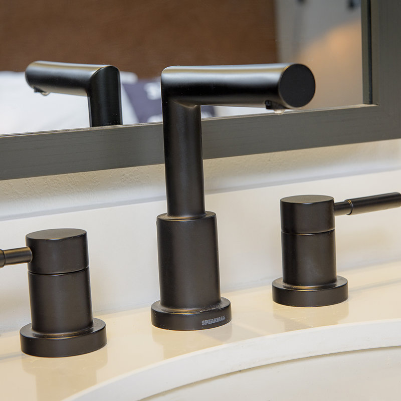 Neo Widespread Bathroom Faucet with Drain Assembly, Matte Black