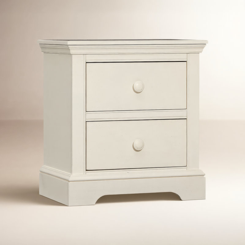 Table de chevet 2 tiroirs en bois, Blanc