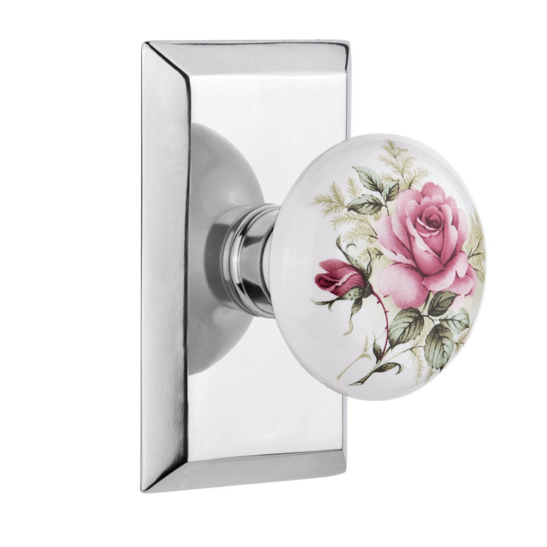 Plaque de studio avec poignée de porte en porcelaine blanche, Chrome brillant