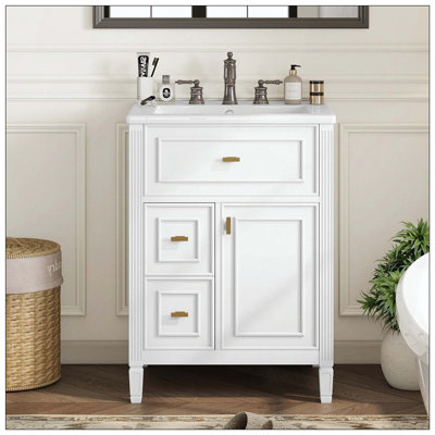 Tablette réglable en bois massif avec meuble-lavabo de salle de bain