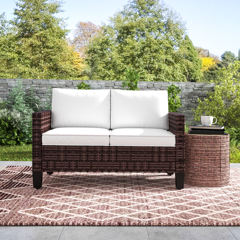 128cm Wide Straight Patio Sofa with Cushions, Cream, Brown