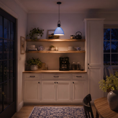 10.6" Modern Farmhouse 1-Light Pendant Light with Ribbed Cobalt Blue Glass Shade, Matte Black Industrial Hanging Ceiling Fixture for Kitchen Island Dining Room