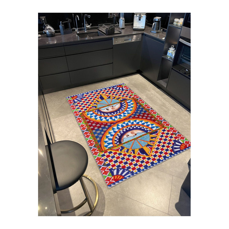Tapis décoratif géométrique lavable à motif géométrique moderne, Sous-tapis rond 3 pi 3 po inclus
