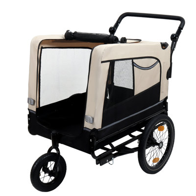 Très grande remorque à vélo 2 en 1 et chariot à pousser pour animaux de compagnie - attache de vélo amovible et poignée de poussée incluse - roues tout-terrain à dégagement rapide