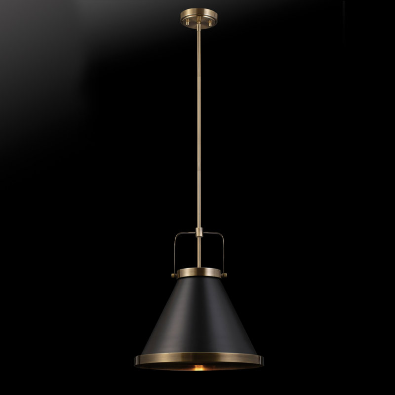 1-Light Matte Brass Pendant Lighting with Matte Black Shade