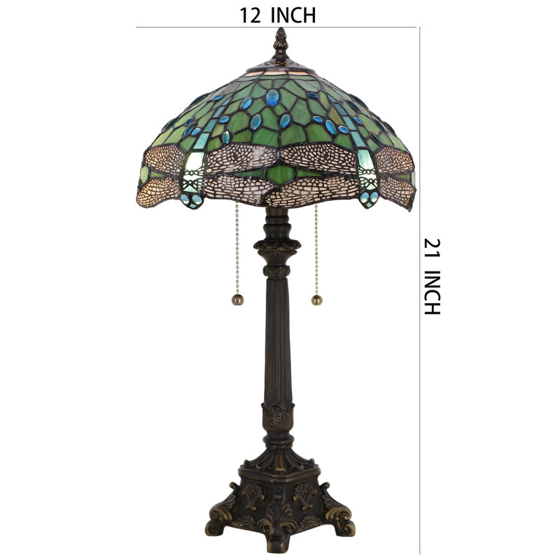 Lampe de table Tiffany en verre coloré vert 12 x 12 x 21 pouces