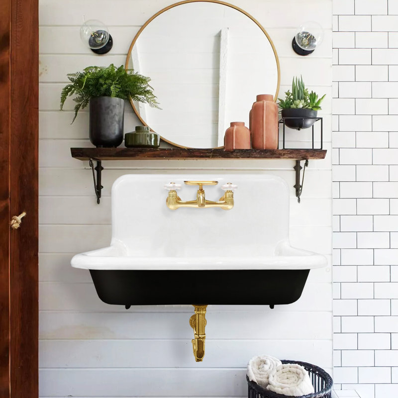 Kingston Brass Towne 30-Inch Cast Iron Wall Mount 2-Hole Single Bowl Kitchen Sink