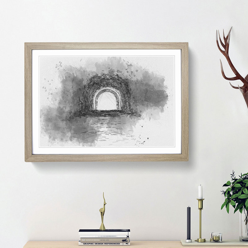 Brick Tunnel in Abstract - Picture Frame Painting Print, 62cm H x 87cm W x 2cm D, Oak Framed