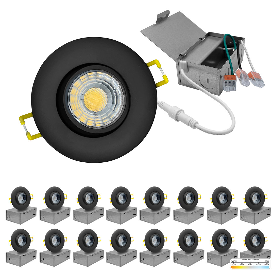 3 in. Canless Gimbal Ultra Slim 5CCT 8W New Construction LED Recessed Lighting Kit 16PK NUWATT 
