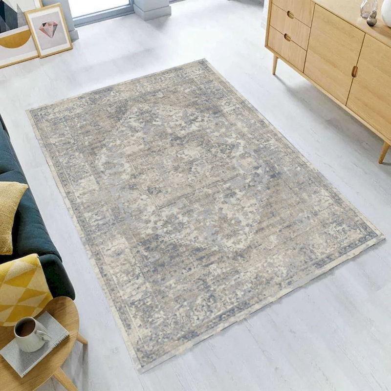 Charisma Muted Grey Distressed Abstract Rug, Rectangle 4' x 6'