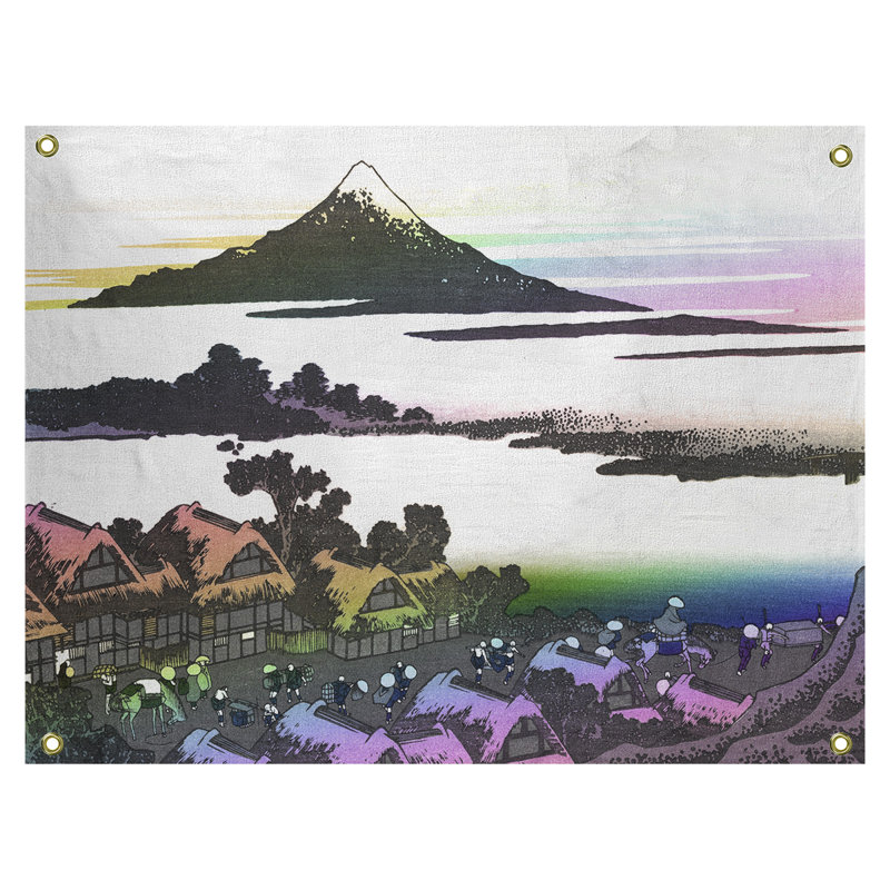 Tapisserie murale «Dawn at Isawa in Kai Province», H 37,5 po x l 27,5 po, Beige / olive / mauve