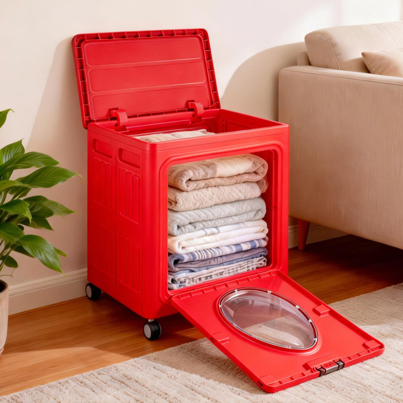 Plastic Rolling Decorative Basket, Red