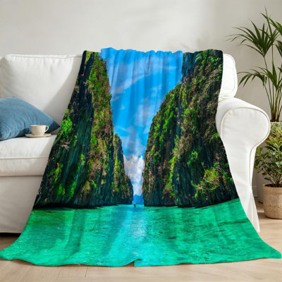 Jeté en molleton transparent ultra doux en flanelle, paysage tropical avec imprimé recto