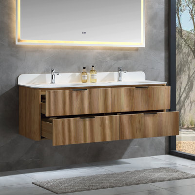 Wall-Mounted Floating Bathroom Vanity with Acrylic Top
