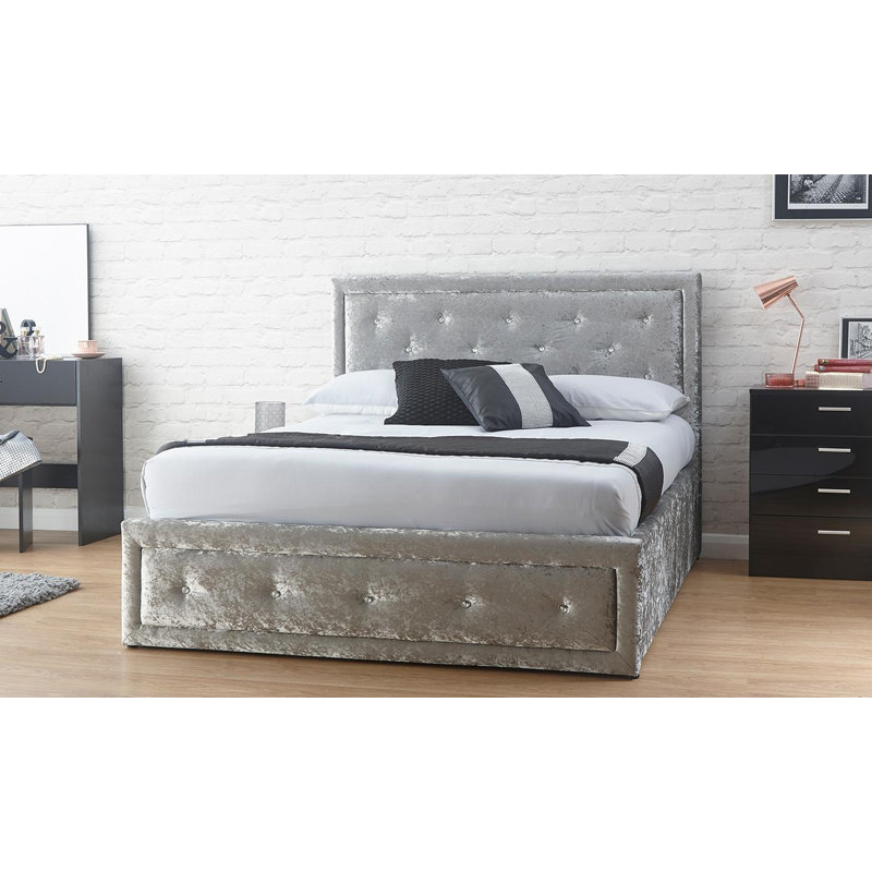 Upholstered Ottoman Storage Bed, Kingsize (5'), Silver