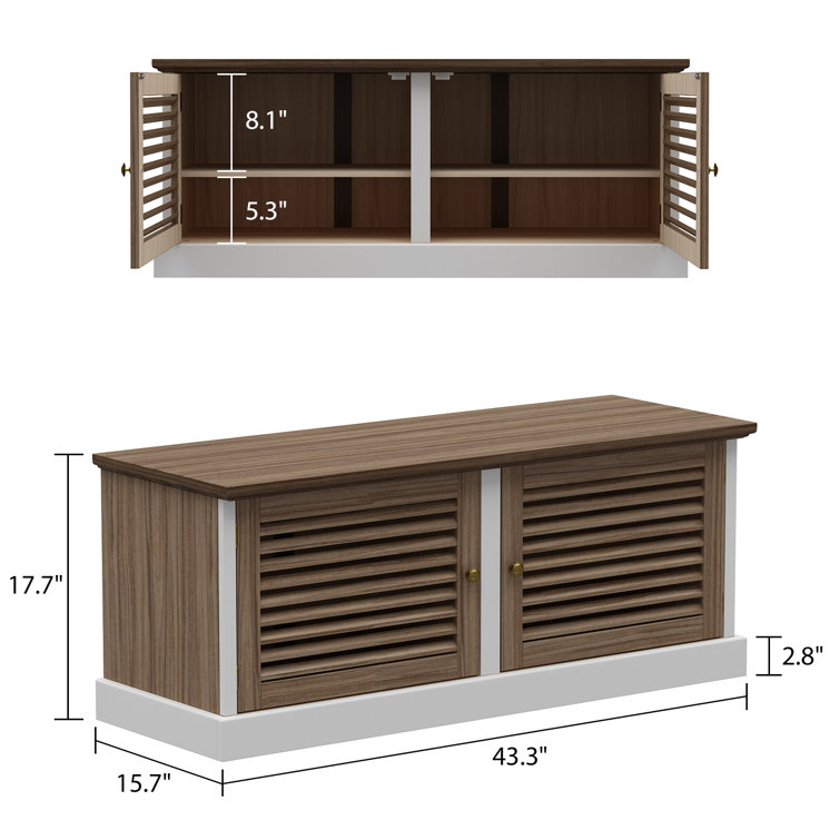 Courtemanche Shoe Storage Bench, Entryway Bench with Doors Cabinet, Adjustable Shelve, Cushioned Seat and Handle Bay Isle Home