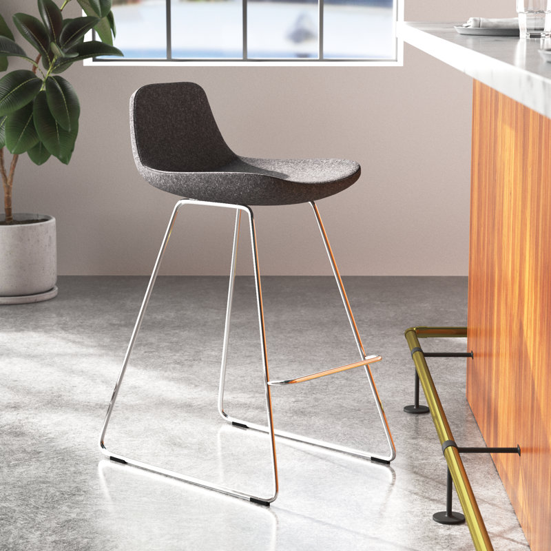 Tabouret de bar et de comptoir Fechteler, Chrome, Tabouret de comptoir (siège d'une hauteur de 24,5, Cuirette rouge