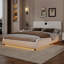 Élégant très grand lit avec décor à DEL, haut-parleurs intégrés et tête de lit en similicuir rembourré épais, effet blanc, sans sommier-955823823