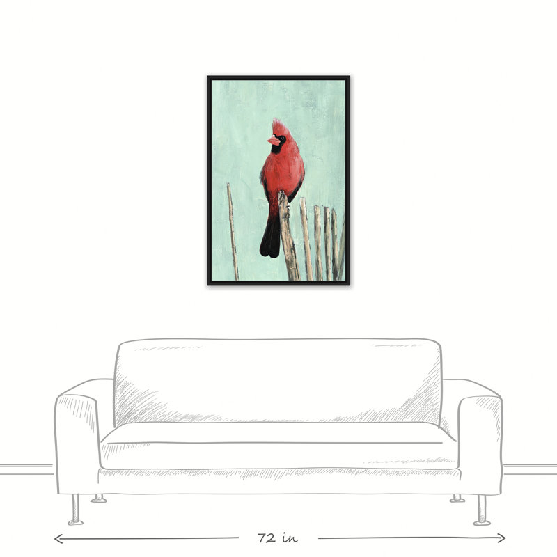 « cool cardinal turquoise », reproduction de peinture à l’acrylique sur toile tendue, H 36 po x l 24 po, Cadre noir