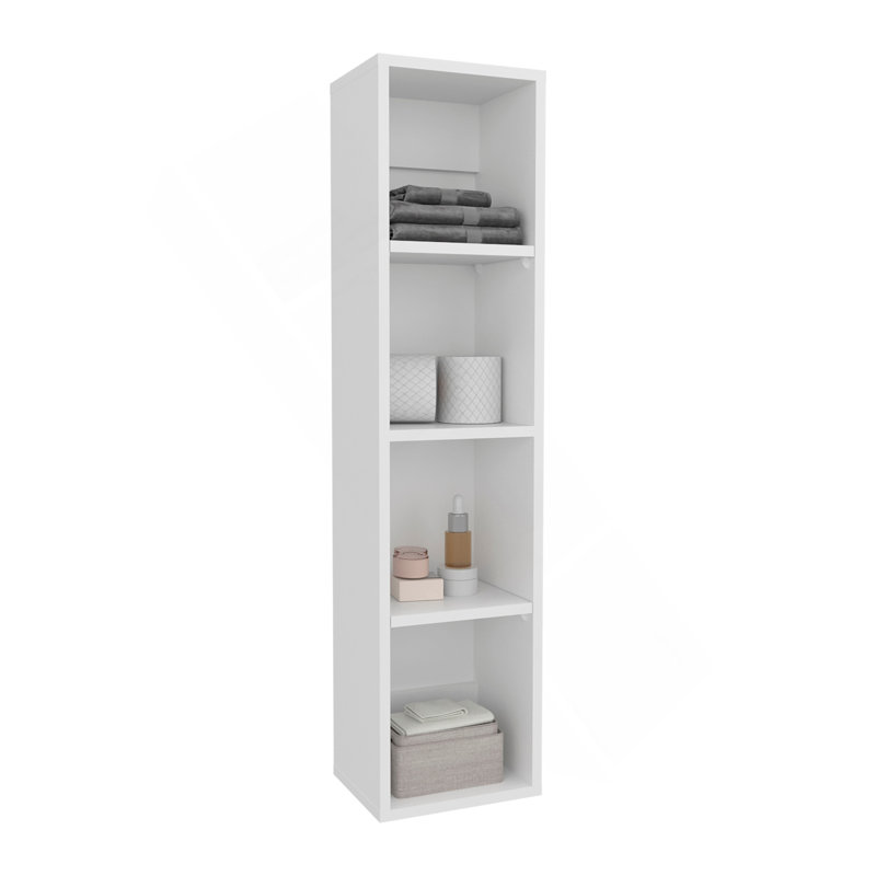 Armoire de rangement murale haute en bois manufacturé avec 4 tablettes ouvertes, organisateur de salle de bain mince