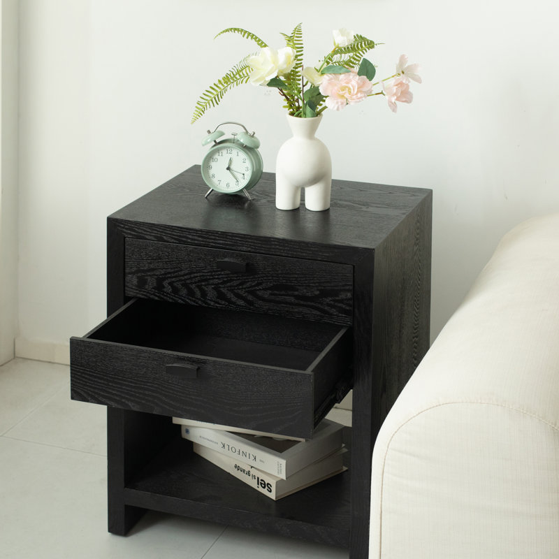 Vivara 2 Drawer Wooden Night Stand, Black