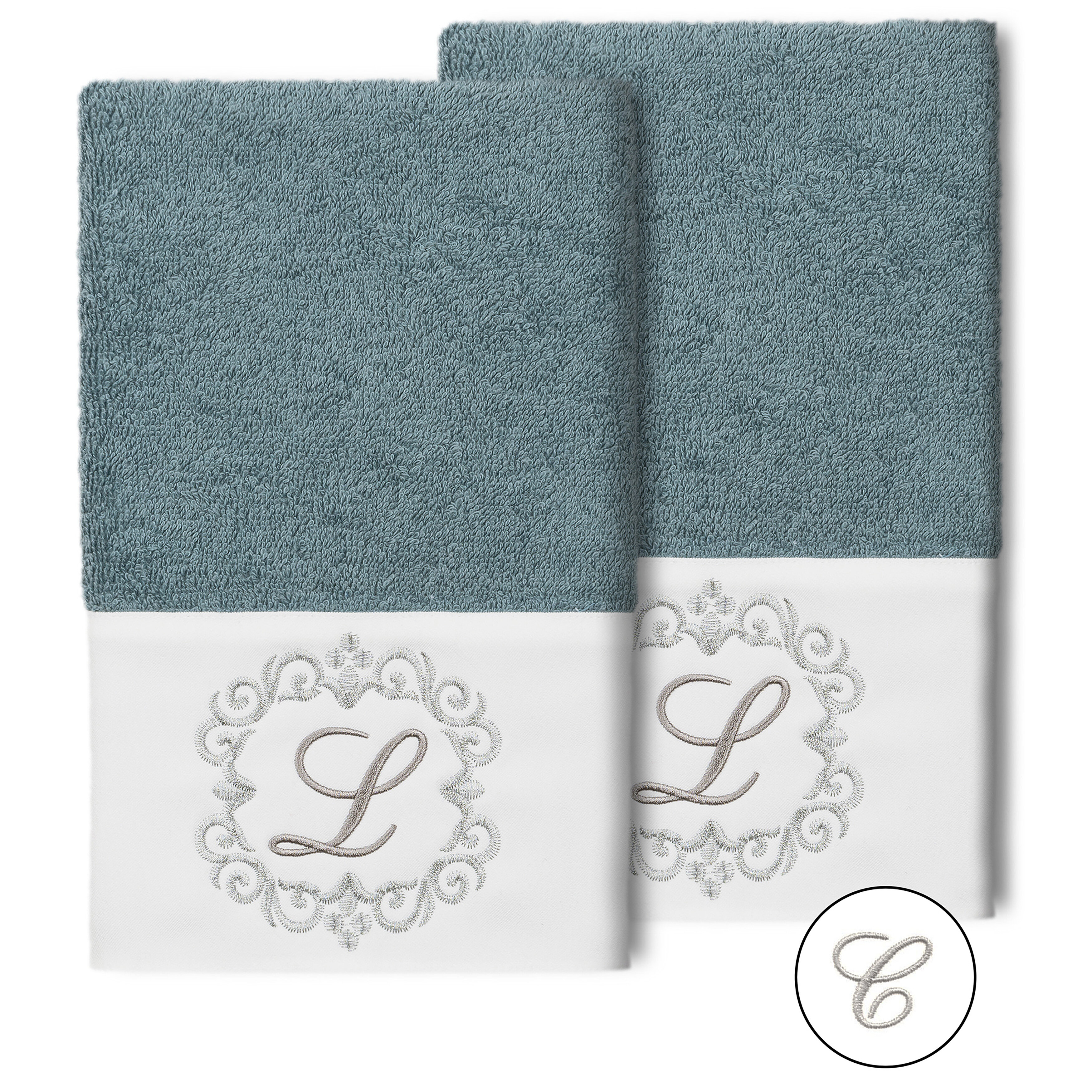 Walsenburg Turkish Cotton Hand Towel (Set of 2) Lark Manor Color: Teal, Letter: S