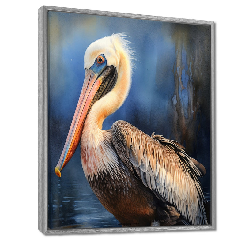 Majestic Pelican II - art mural sur toile Pelican, Encadrement argenté, 32" H x 24" W
