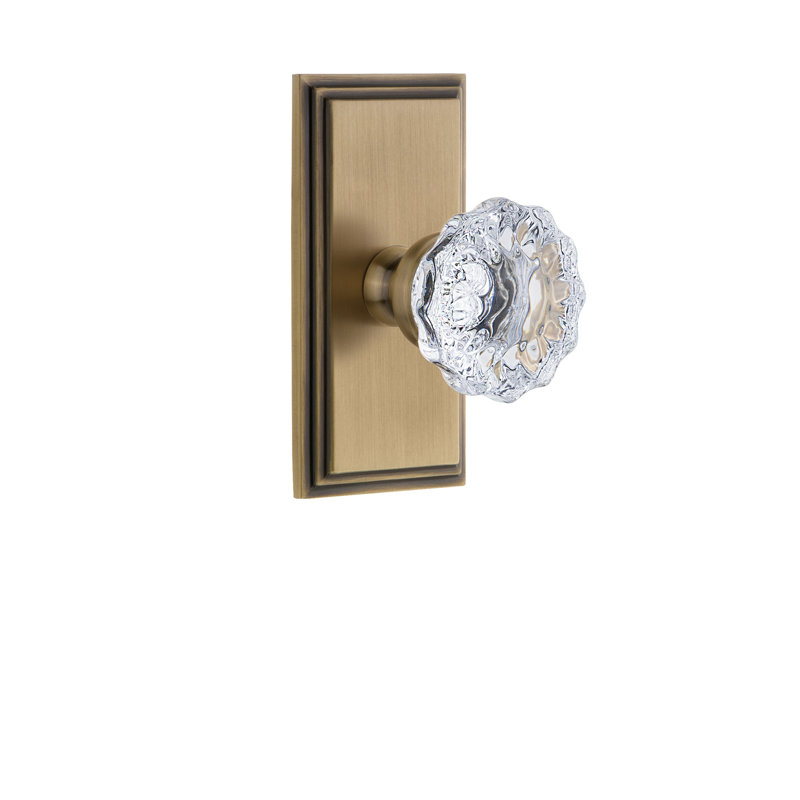 Grandeur Carré Plate Passage with Fontainebleau Crystal Door Knob, 2 3/4", Vintage Brass