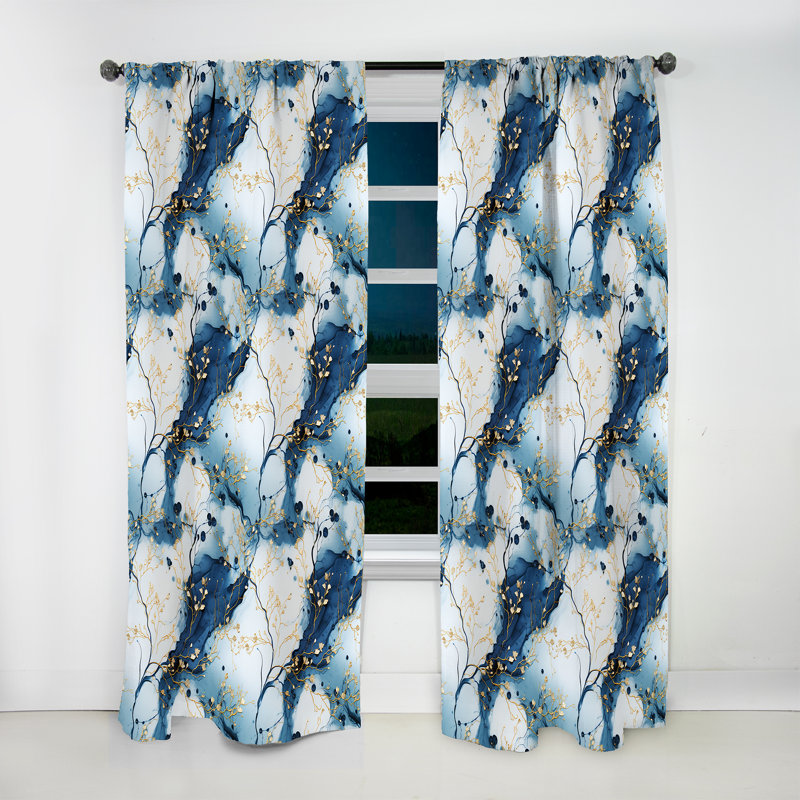 Oriental Elegance Marble Pattern II - Glam Velvet Curtain - Room Darkening - 1 Panel, 52" W x 90" L