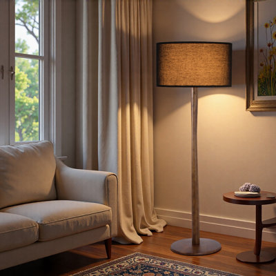 Lampe sur pied rétro de 61,4 po avec base en bois d'hévéa et abat-jour en lin, douille E26, lampe sur pied certifiée UL pour le salon, la chambre à coucher et le coin lecture