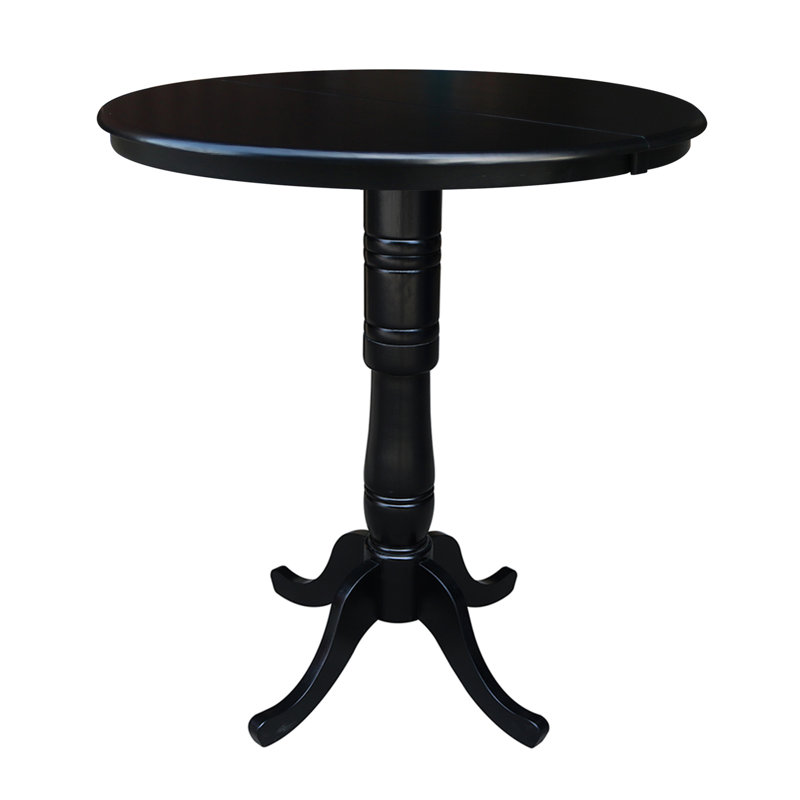 Dragana Extendable Round Solid Wood Dining Table, Black/Black