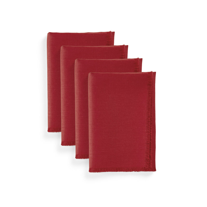 Fringe - 100% Pure Linen Dinner Napkins, Cherry