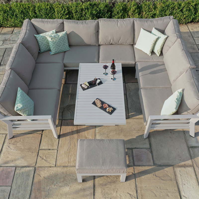 Bridgesjr U-Shaped Aluminium Sofa Set - with Rising Table, White, Light Grey