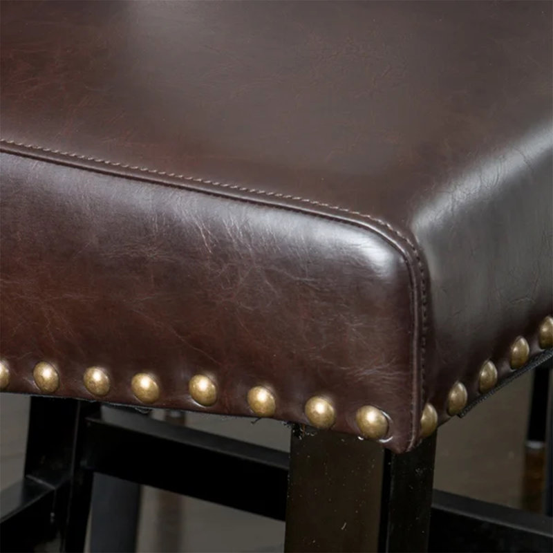 Luxurious Brown Leather Counter Stool with Solid Wood Frame
