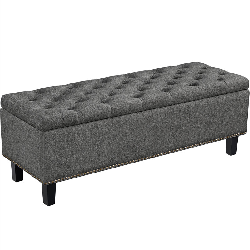 Riella Polyester Upholstered Storage Bench, 18" H x 49" W x 17.5" D