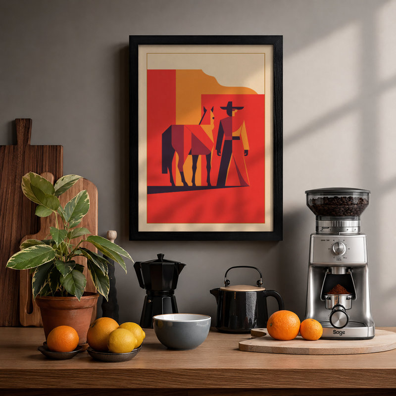 Desert Traveller Mid-Century - Framed Print, Black, A3 - 42.0 x 29.7 cm
