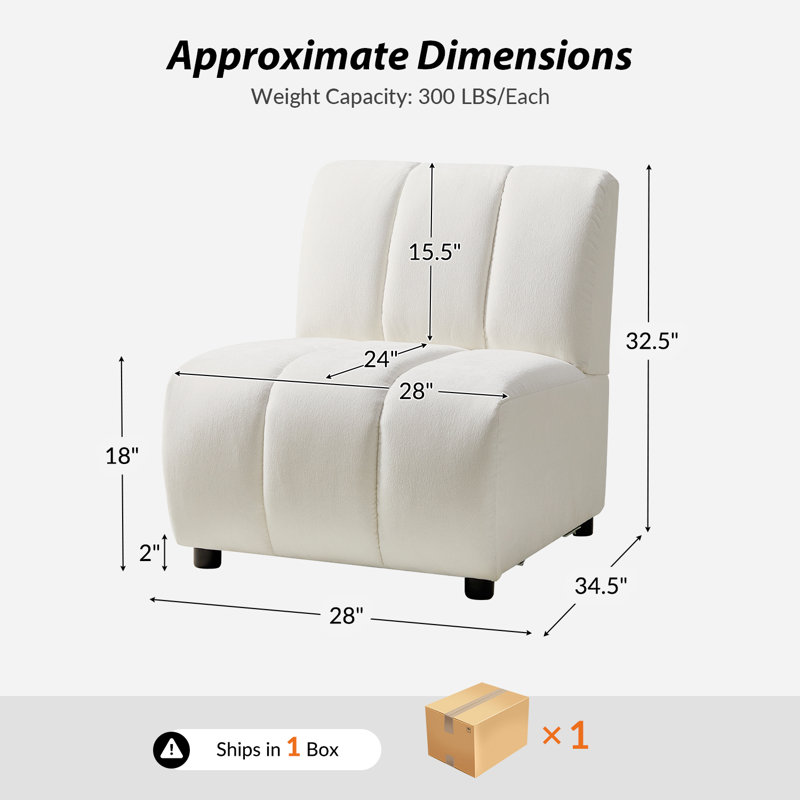 Chaise d'appoint moderne en chenille 28 po Shalon, Ivoire ivoire