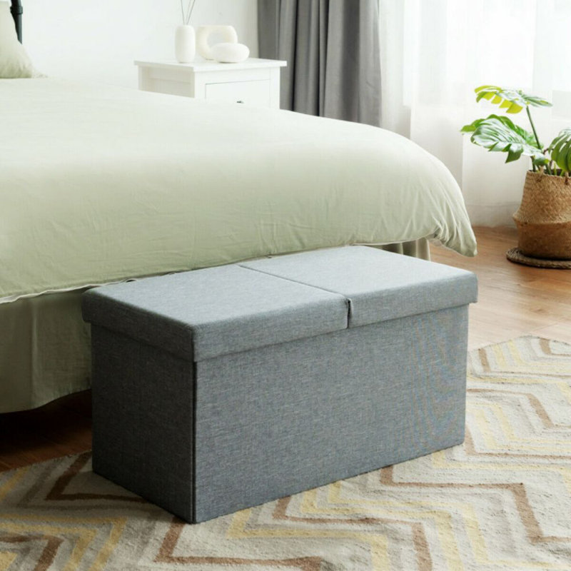 Mikell Upholstered Ottoman, Light Gray Polyester Blend