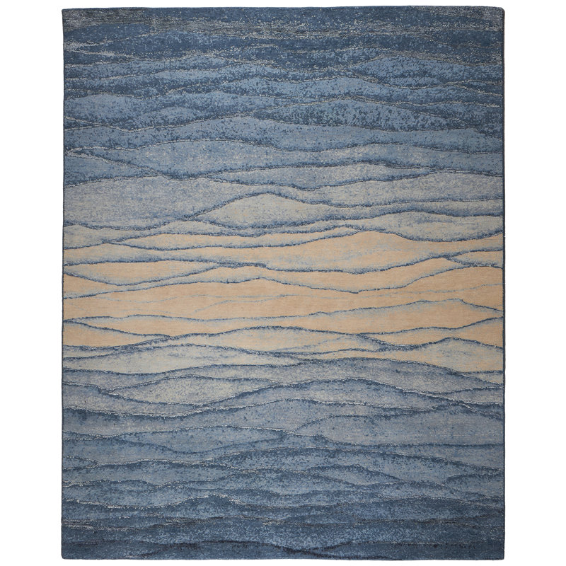 Livingston Modern Watercolor Blue Area Rug, Runner 2'6" x 8'