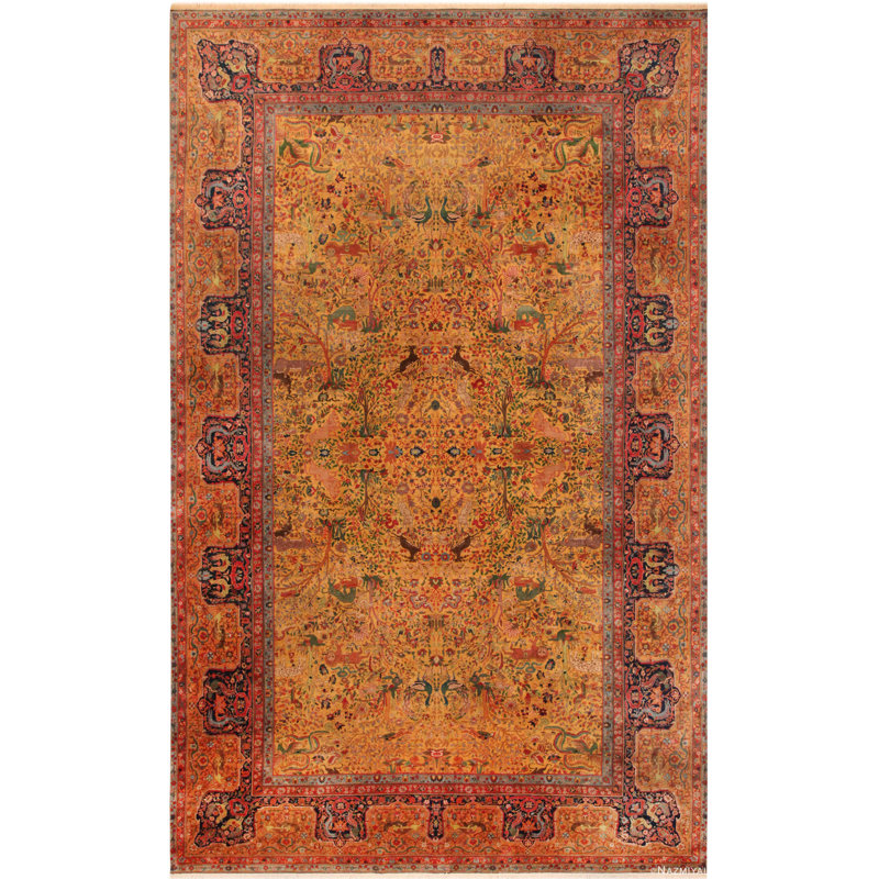 Grand tapis Agra indien à motif animalier