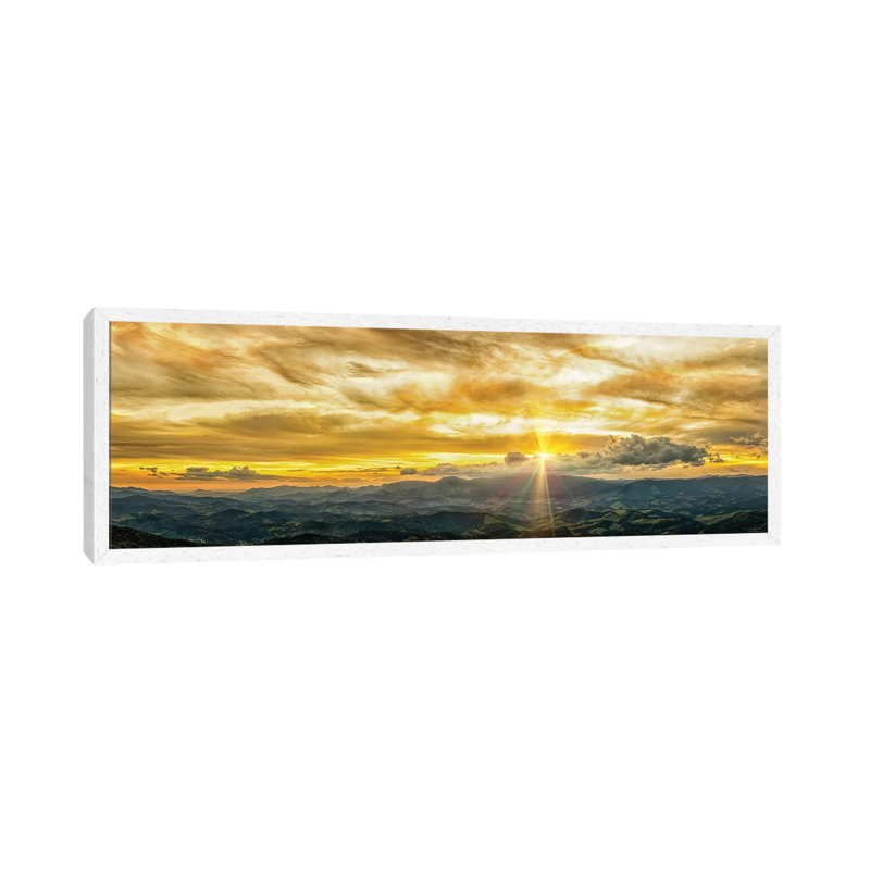 Golden Hour Panorama by Glauco Meneghelli - Panoramic Print on Canvas, White Framed, 40.64cm H x 121.92cm W x 3.81cm D