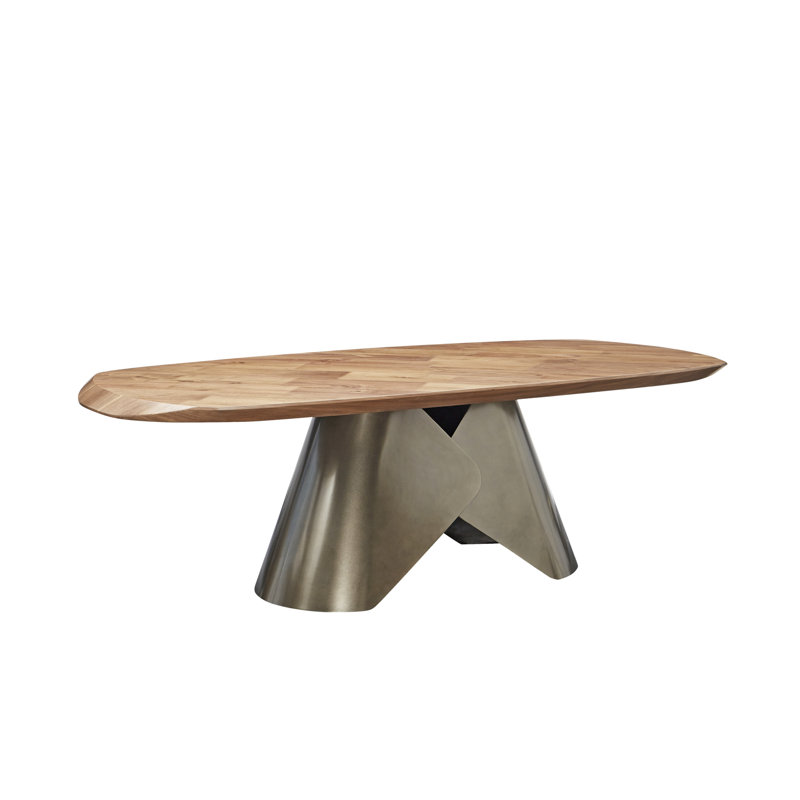 Table de salle à manger Rocco avec base en bronze et plateau en noyer.