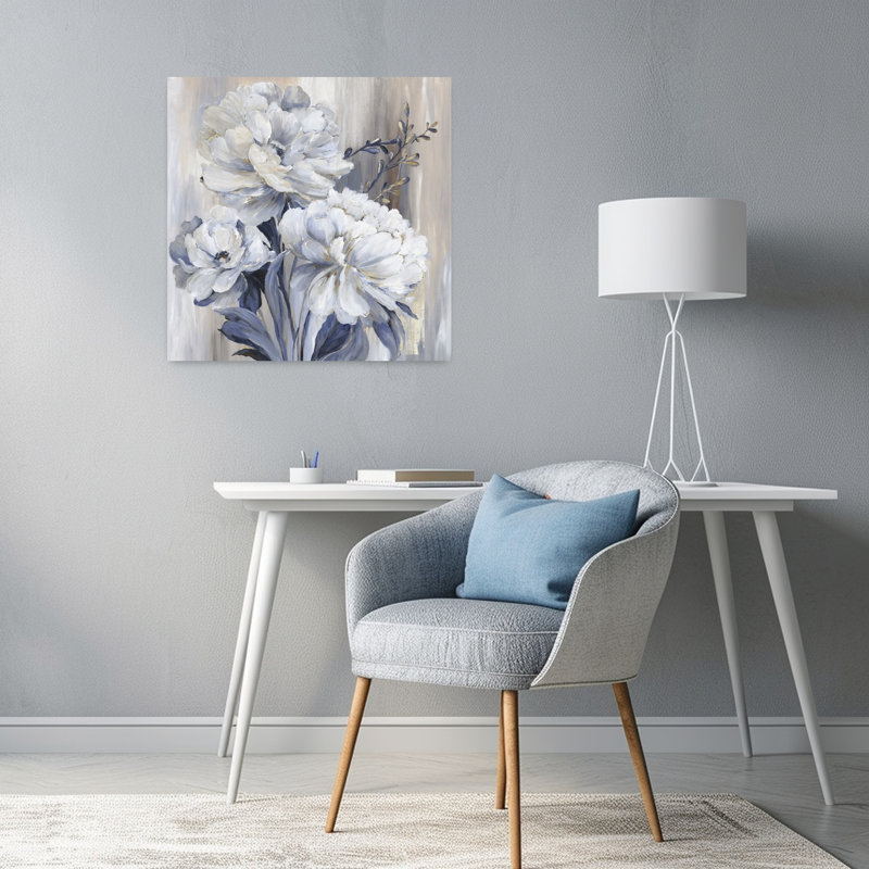 Art botanique bleu contemporain, H 24 po x l 24 po