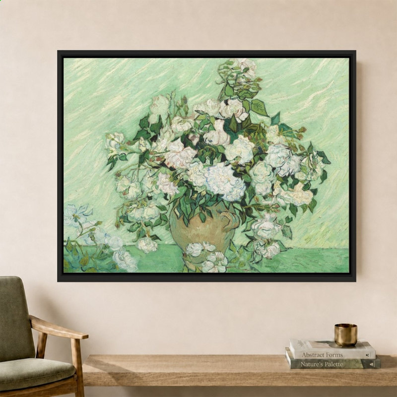 Roses, 1890 par Vincent Van Gogh - Impression sur toile, 51,5 po x 39,5 po / cadre biseauté / noir