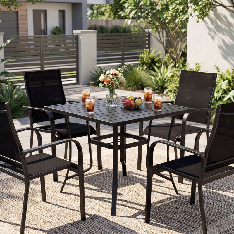 Square Metal Outdoor Bistro Table With Umbrella Hole , 91cm cm W 91cm cm D
